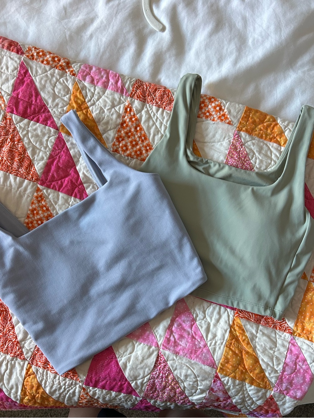 Square Neck Crop Tank Top - Sage Green and Light Lavender